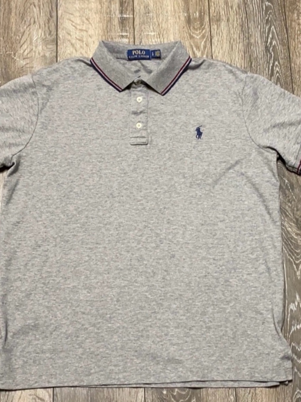 Ralph Lauren Heather Grey Polo with Navy Pony and Contrast Collar